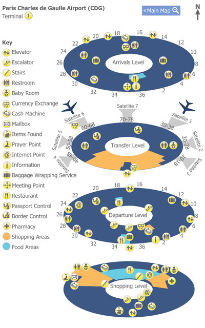 巴黎戴高樂機場 CDG相關地圖 機場懶人包 機場住在哪邊：Terminal 1