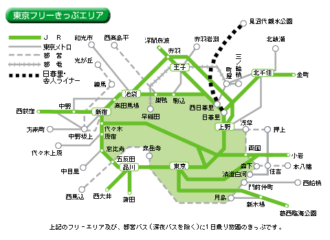 一日券可以省多少?! 東京常見一日票券總整理 小複雜的是 TOKYO 1-DAY TICKET：TOKYO 1-DAY PASS 的使用範圍 （東京フリーきっぷ）