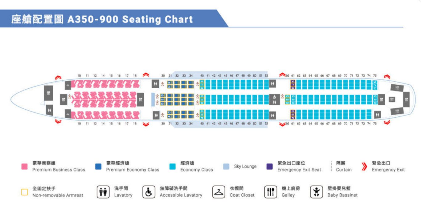 中華航空 A350-900 座位圖