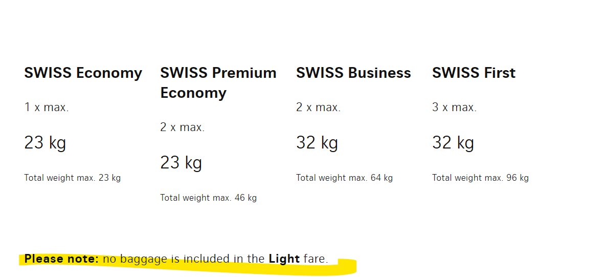 機票票價:那些傳統航空公司的票價產品「不含托運行李」?:瑞士航空 Swiss (LX) 機票票價:那些傳統航空公司的票價產品「不含托運行李」?:瑞士航空 Swiss (LX)