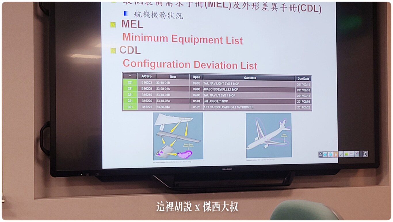 MEL 很重要上面寫了什麼東西壞了可以飛，什麼東西壞掉就不能飛（一定要修復）