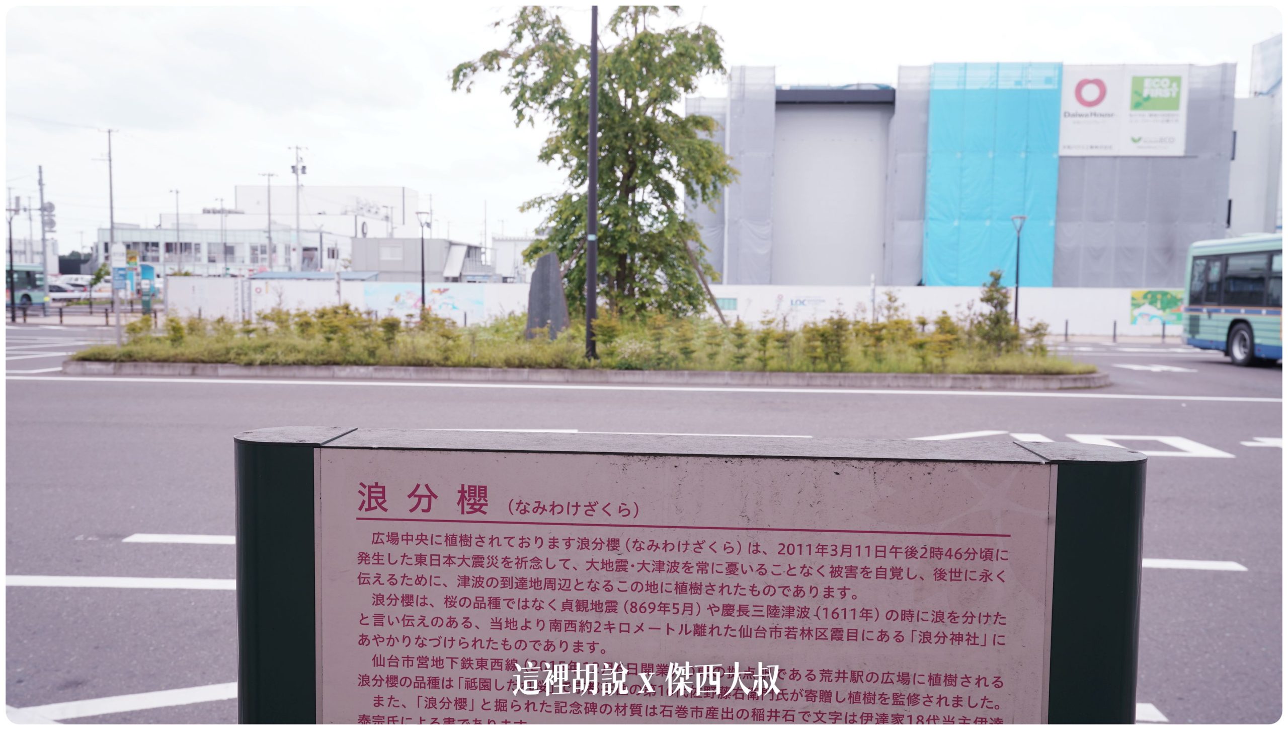 在等車的時候，車站前方有種植了這個浪分櫻作為紀念