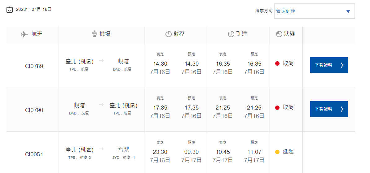 華航查詢航班動態