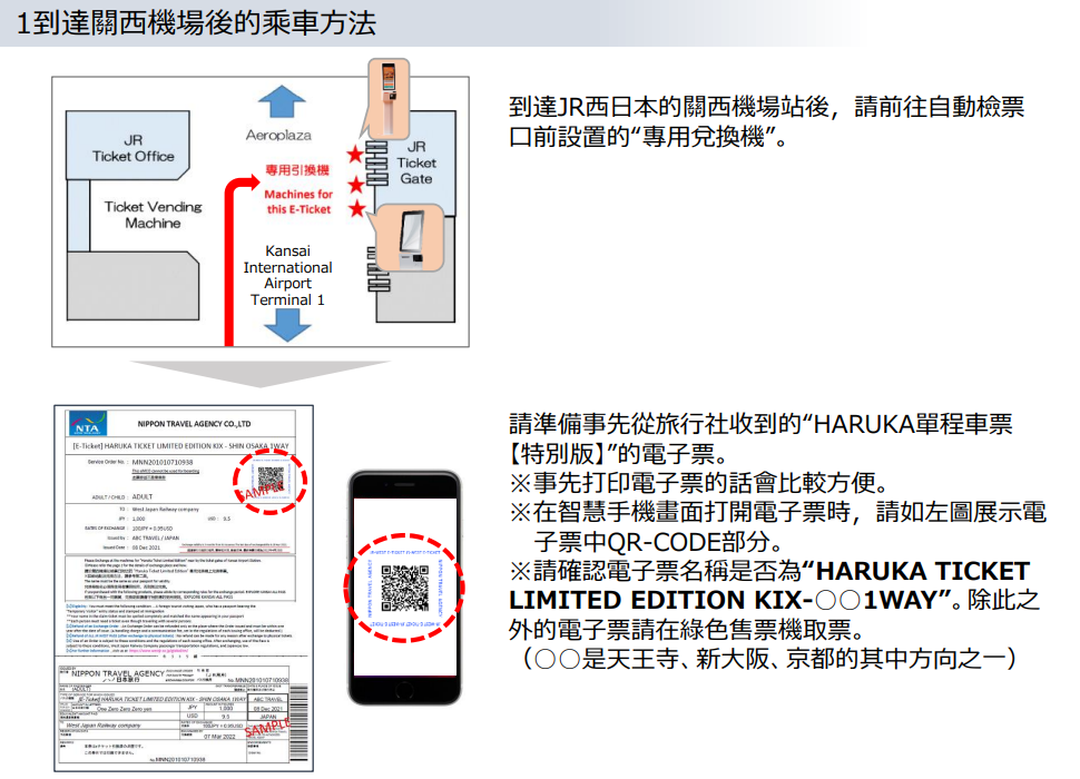 拿HARUKA憑證條碼 在關西機場自動售票機換票 2025更新 HARUKA 直接有電子票券 不需要更換了：來！最新更新，HARUKA專用 單程票快速兌換機器