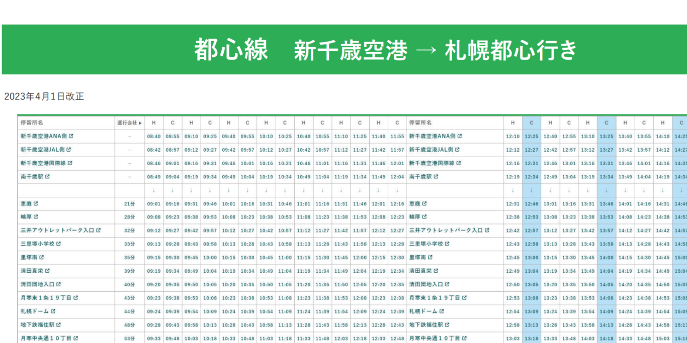 北海道新千歲機場 快速掌握機場2025巴士攻略！前往札幌市區不用上下樓梯搬行李！：機場往市區：時刻表