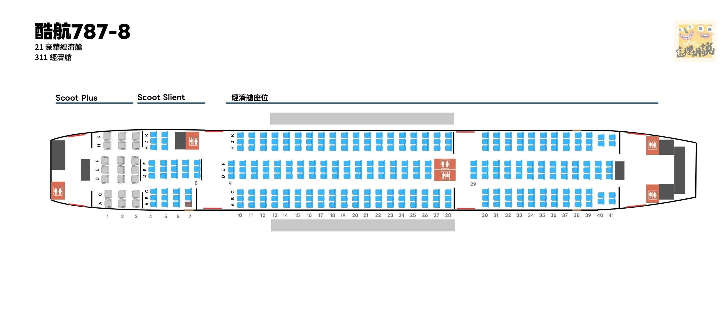 酷航787-8 座位圖311經濟艙按下圖檔可以看大圖 酷航787-8 座位圖311經濟艙按下圖檔可以看大圖