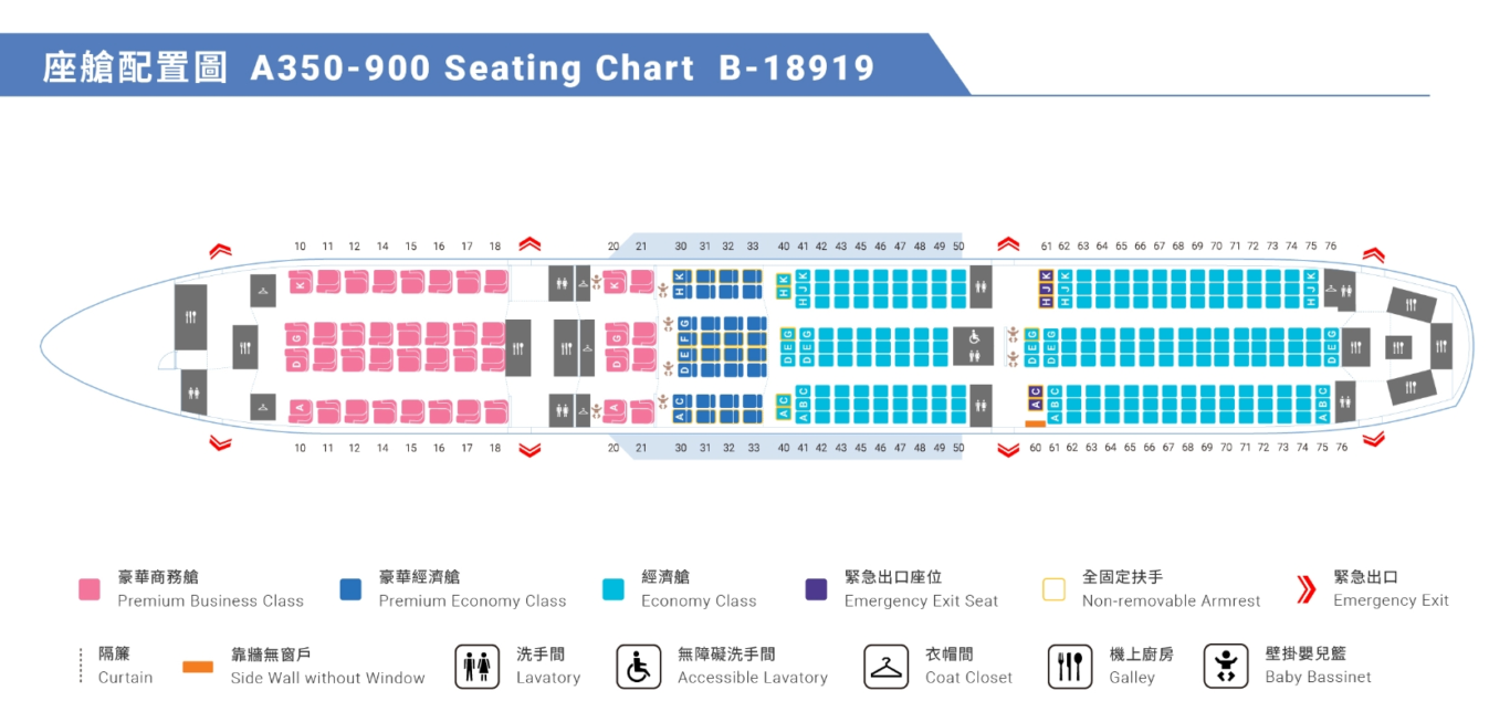 中華航空 SAS 租機B-18919 座位圖
