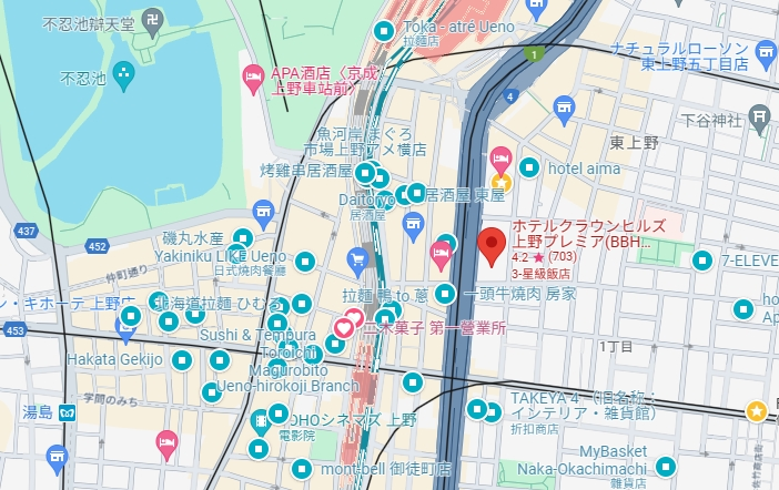 上野 皇冠山精品飯店 Hotel Crown Hills Ueno Premier 高樓住宿. 視野好：地點概略位置