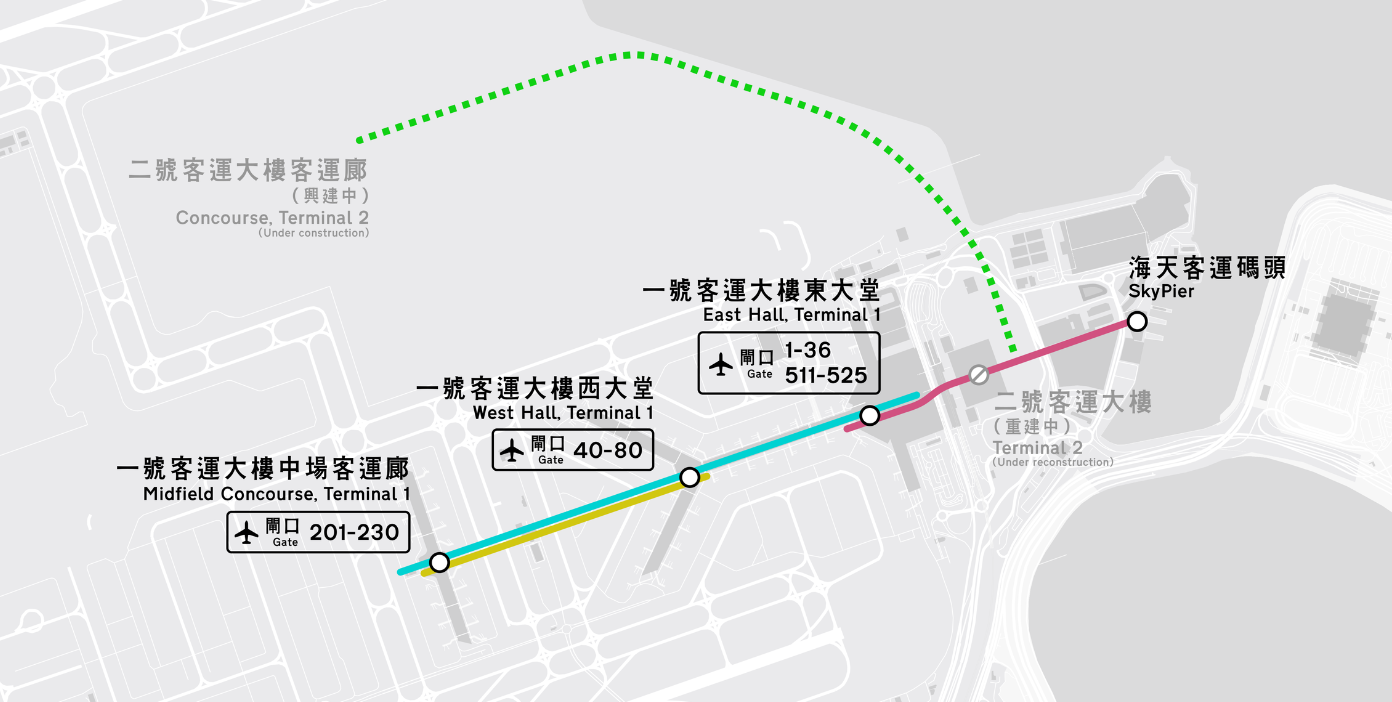 香港機場 T1中場客運廊 201-230登機門 香港航空主場:前往中場客運廊 香港機場 T1中場客運廊 201-230登機門 香港航空主場:前往中場客運廊