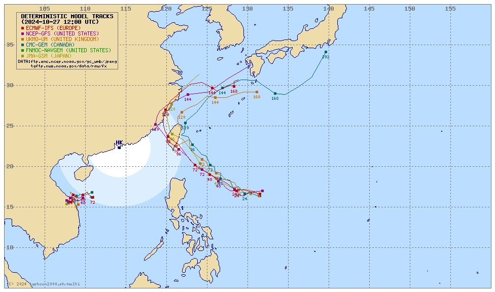 航空事件簿:2024/10 潭美颱風/康芮颱風:10/28 系集以及預報路線 航空事件簿:2024/10 潭美颱風/康芮颱風:10/28 系集以及預報路線