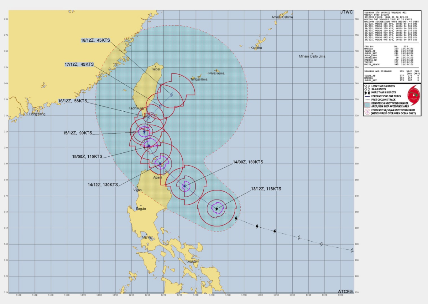 航空事件簿 2024/11 天兔颱風 最後一個颱風：11/13 早上預報