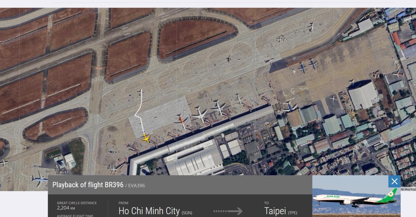 航空事件簿 長榮航空 BR396 在胡志明市滑行時觸碰燈柱 2024/07/03：飛機滑行軌跡