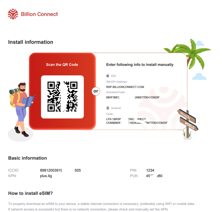 日本上網經濟型 eSIM ：測試一天29塊的網卡速度如何  SoftBank Docomo 4G/5G eSIM｜每日+總量 流量無限制：ESIM收到通知畫面