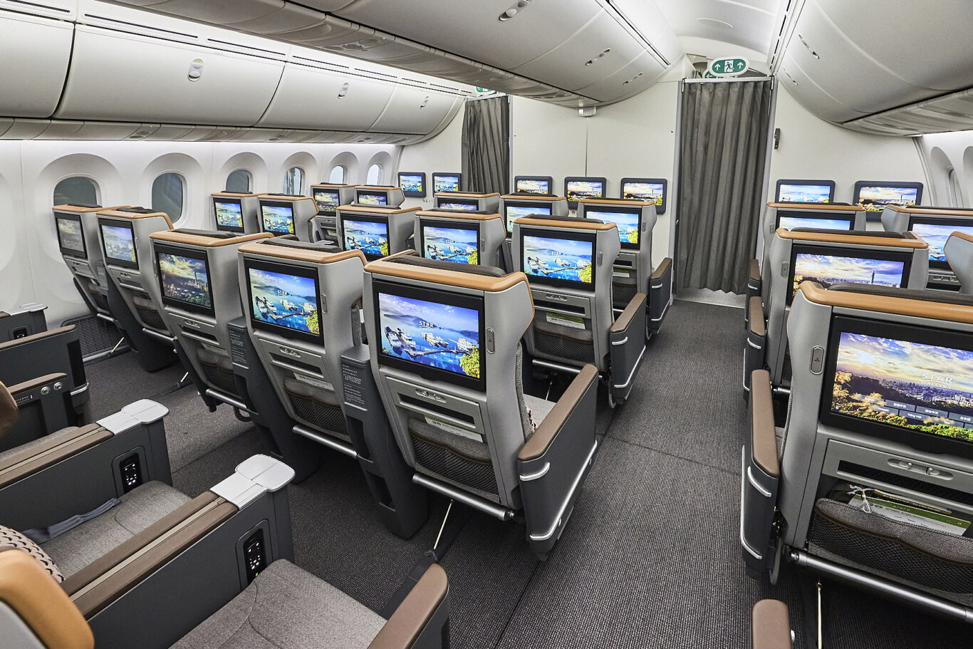 EVA Air's Boeing 787-9 (78P) features four rows of Premium Economy Class seats, each arranged in a 2-3-2