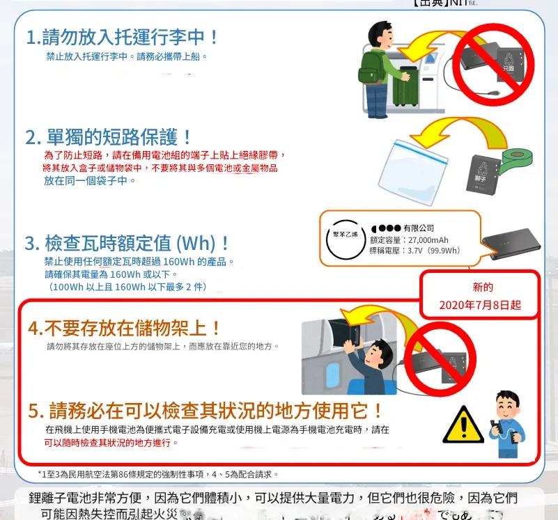 2025/10 更新 日本.韓國.台灣.亞洲各航空公司 行動電源規則 釜山航空起火事件之後新規定：日本國籍航空