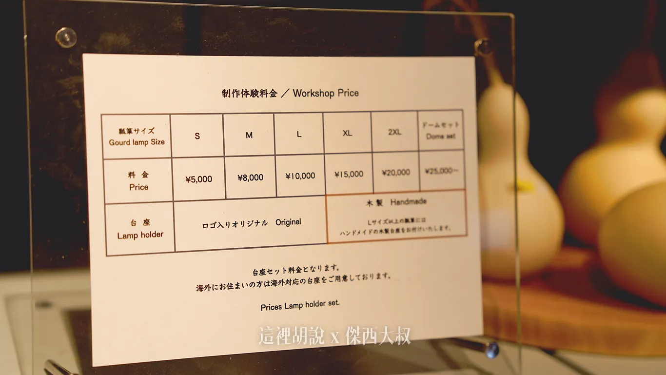 收費部分從最便宜的5000日幣起跳，現場有標示