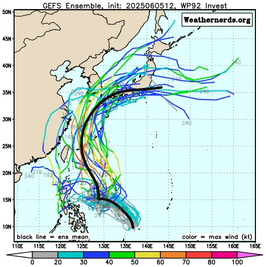 航空事件簿 2025/06 WP92（蝴蝶颱風） WP94：6/6 天氣模型計算變化