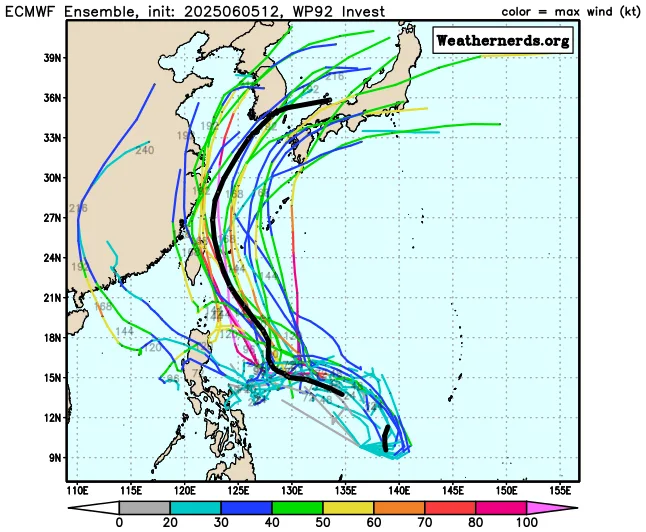 航空事件簿 2025/06 WP92（蝴蝶颱風） WP94：6/6 天氣模型計算變化