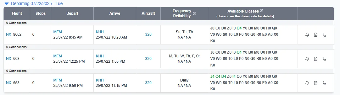 航空事件簿 2025/07 薇帕颱風  WP96 熱帶低壓 主要影響香港：澳門高雄航班空位狀況
