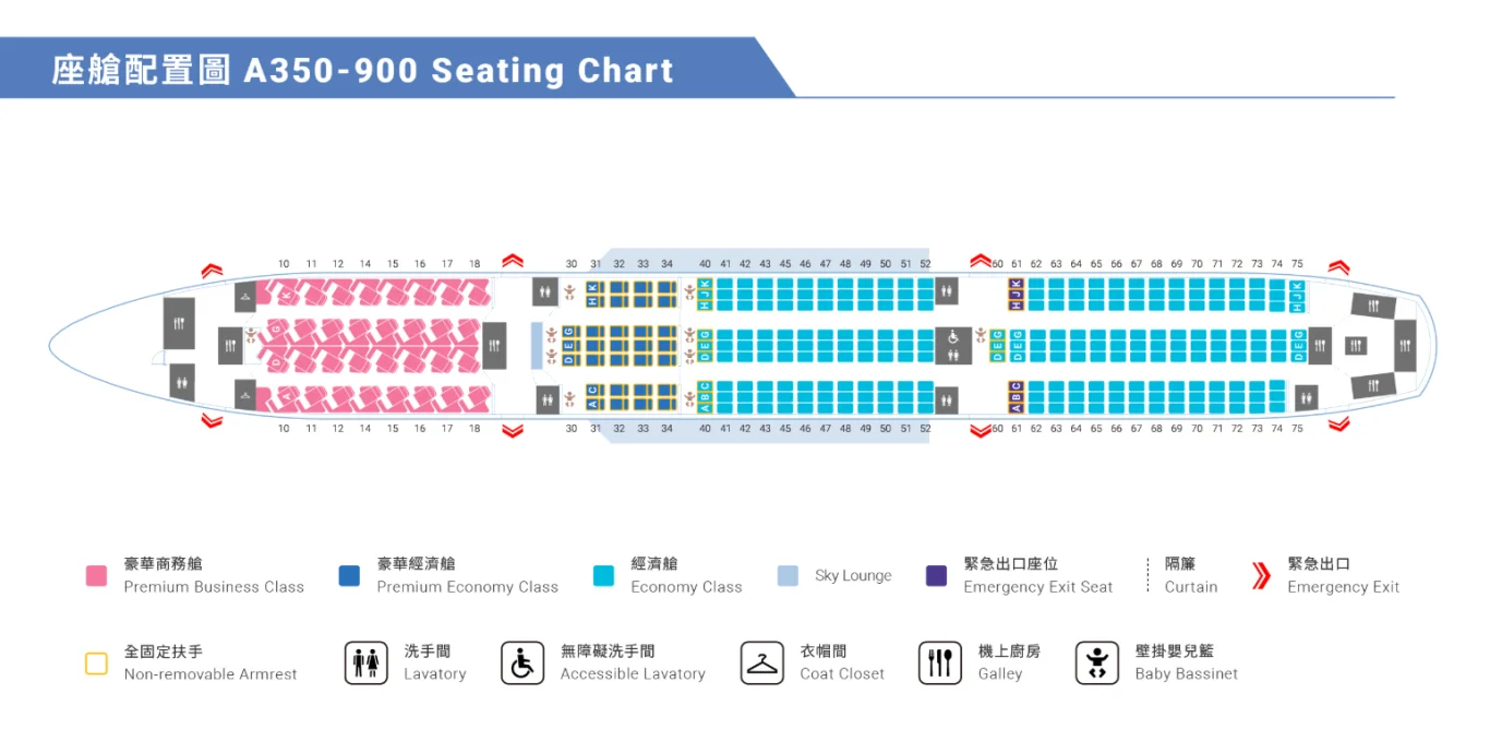 中華航空 A350-900 座位圖