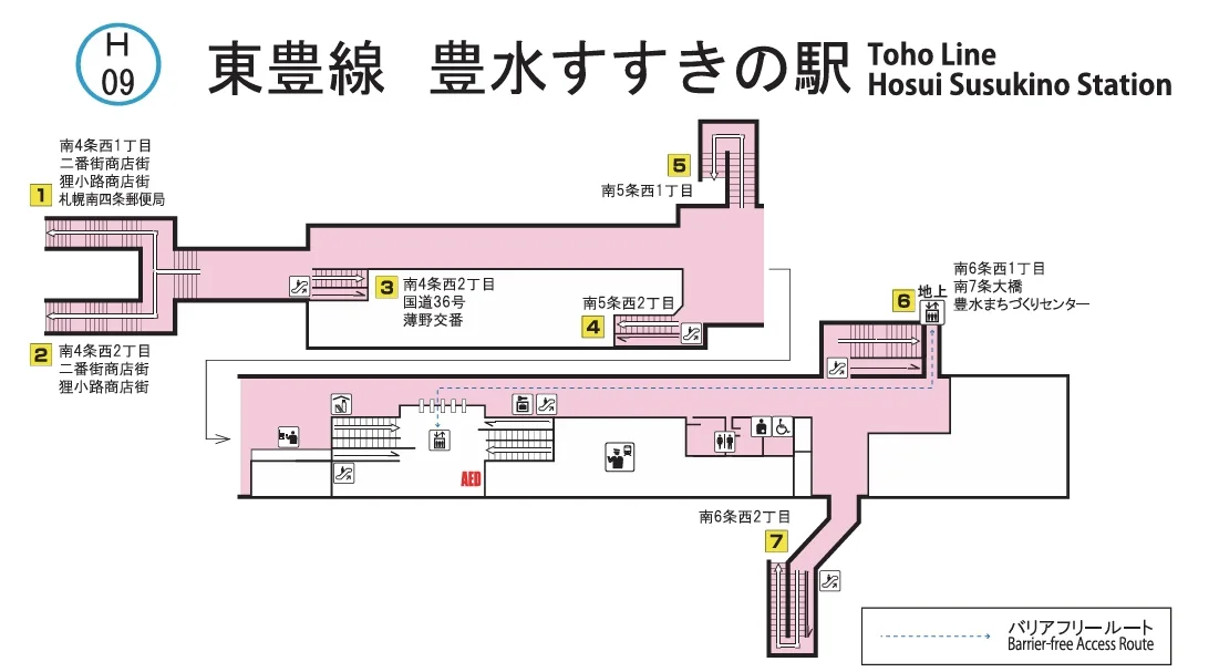 『豐水薄野站』電梯位置表