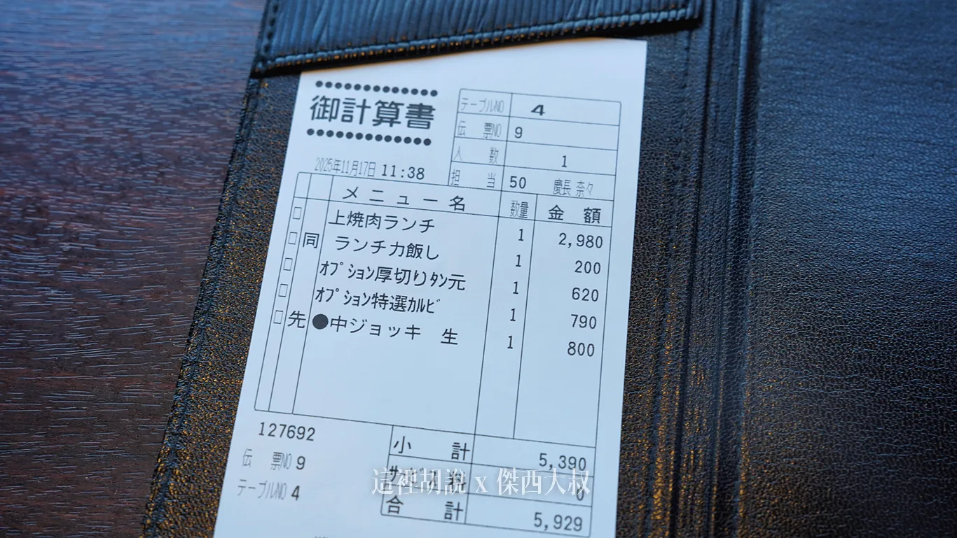 結帳金額依據為套餐、升級雞蛋拌飯、厚切牛舌、特選牛五花