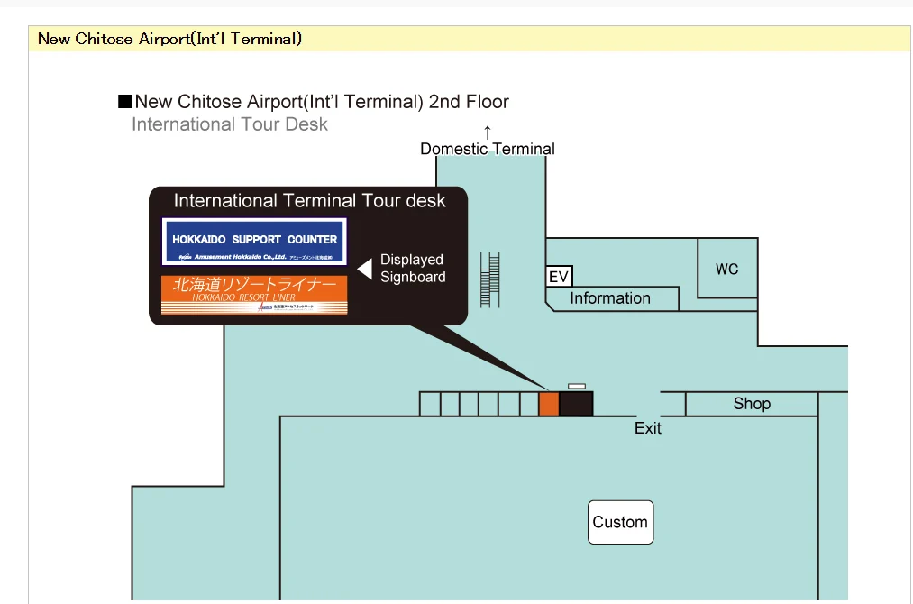 國際線為通過海關出口的左側New Chitose Airport(Int'l Terminal)｜Info of Meeting Point｜Hokkaido Access Network Co.,Ltd