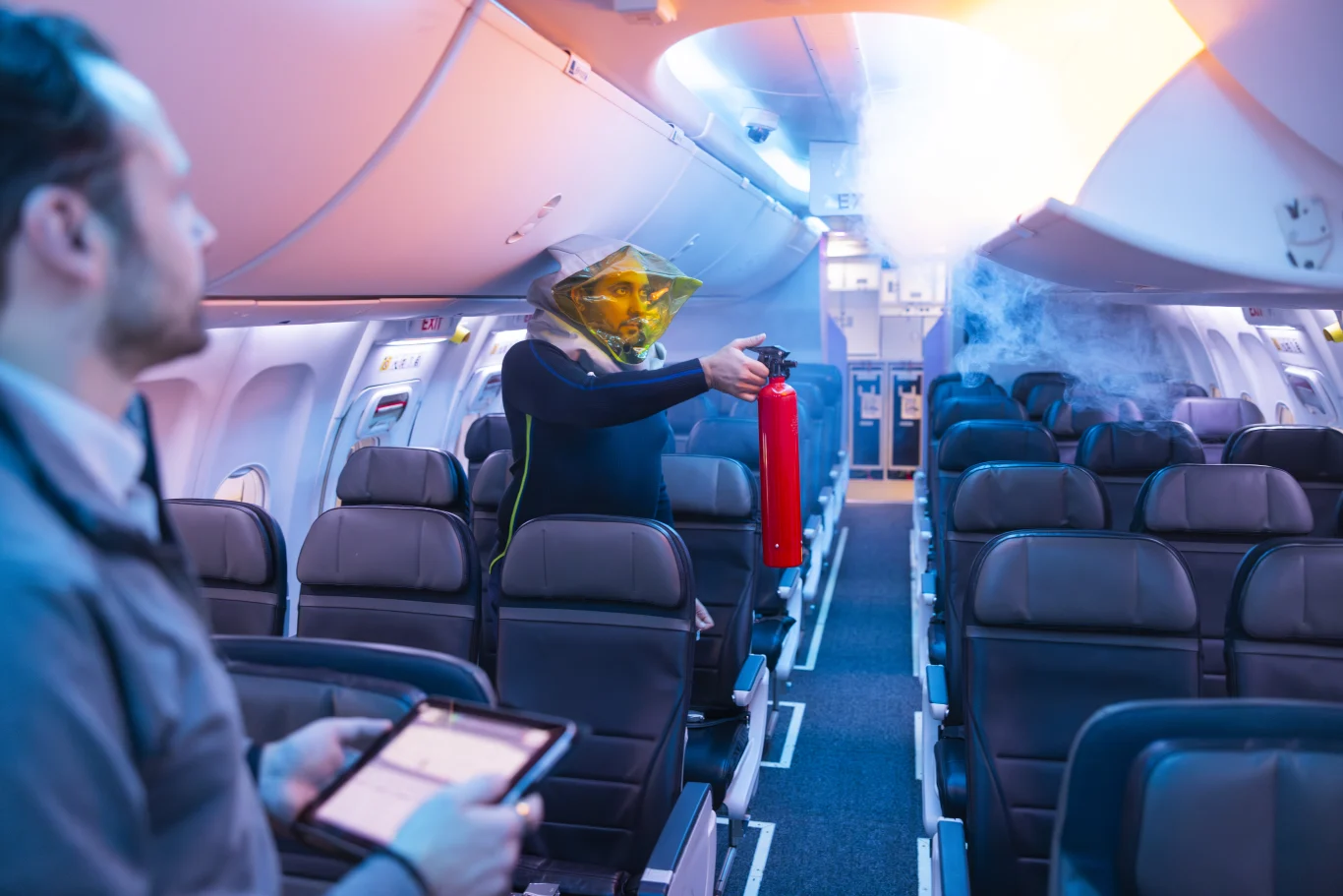 737訓練客艙,正在進行客艙滅火訓練 737訓練客艙,正在進行客艙滅火訓練