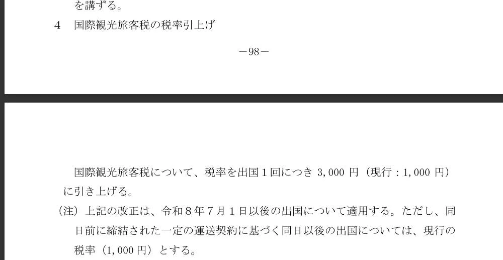 日本離境稅 2026 七月調漲 從一千日幣調漲到三千日幣 隨機票徵收：關於實施時間