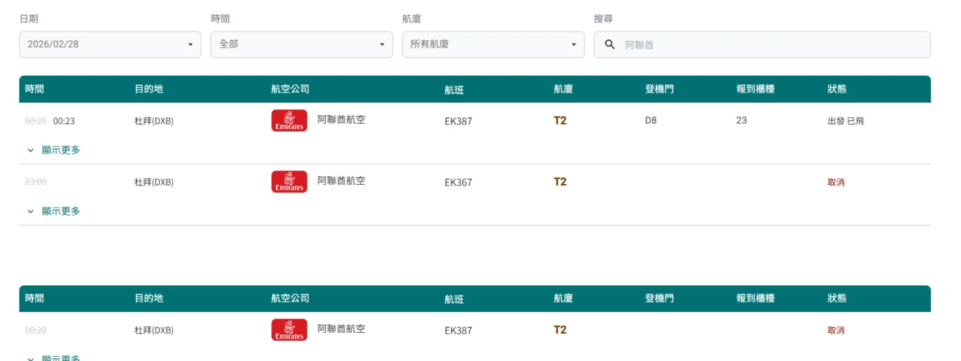 航空事件簿:2026/2/28 中東衝突航班取消 主要影響:阿聯酋、阿提哈德、卡達:事件記錄 航空事件簿:2026/2/28 中東衝突航班取消 主要影響:阿聯酋、阿提哈德、卡達:事件記錄