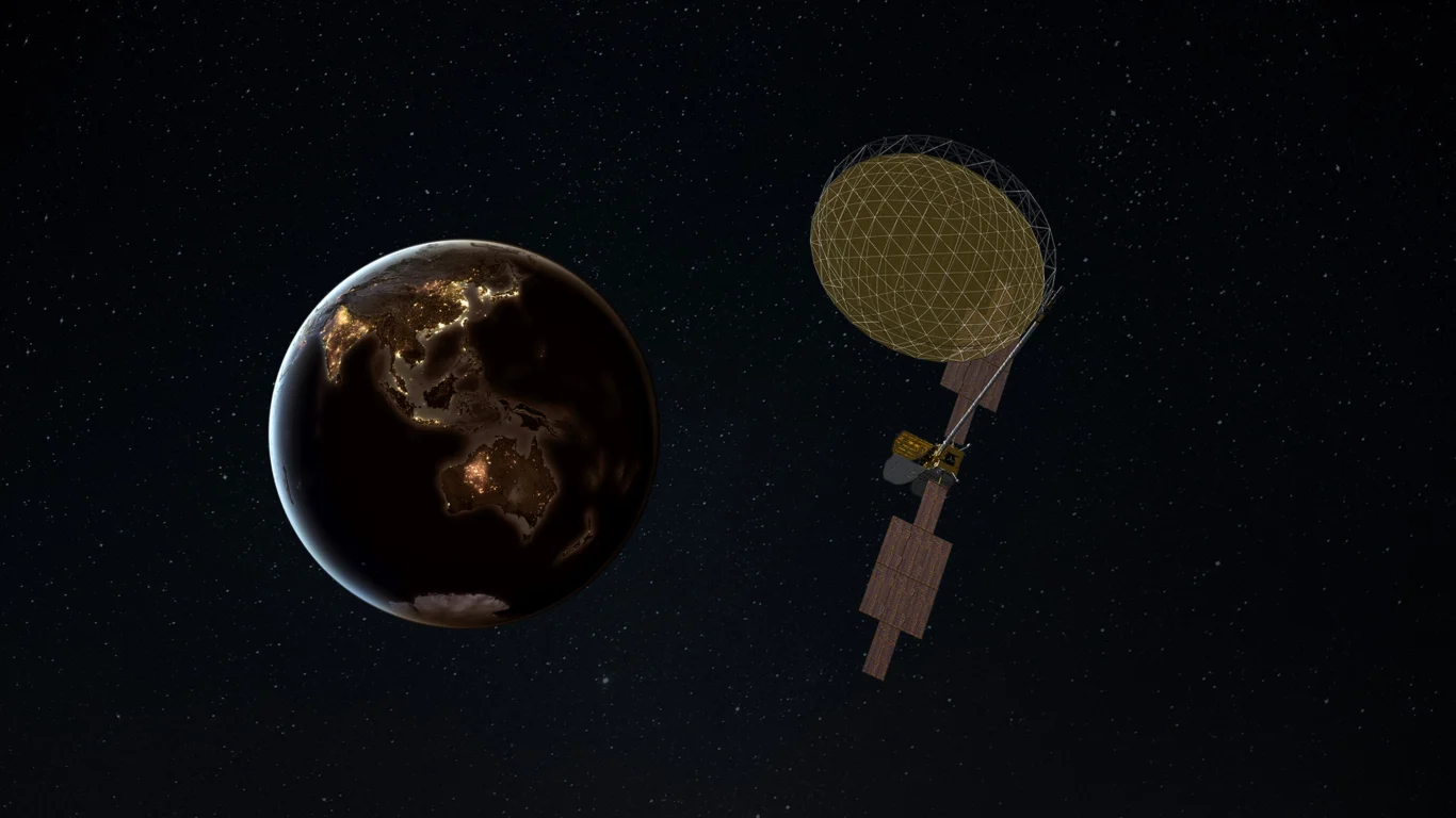 ViaSat-3 F3 於亞太地區上空的軌道渲染圖，它將在該地區提供高容量寬頻服務。（Viasat 圖片）
