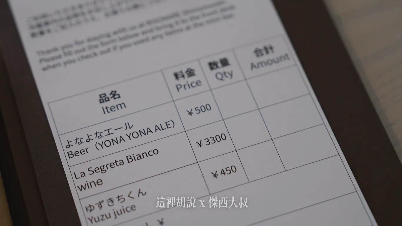 冰箱內的飲料是要額外收費，但飯店有很貼心裝好飲用水提供