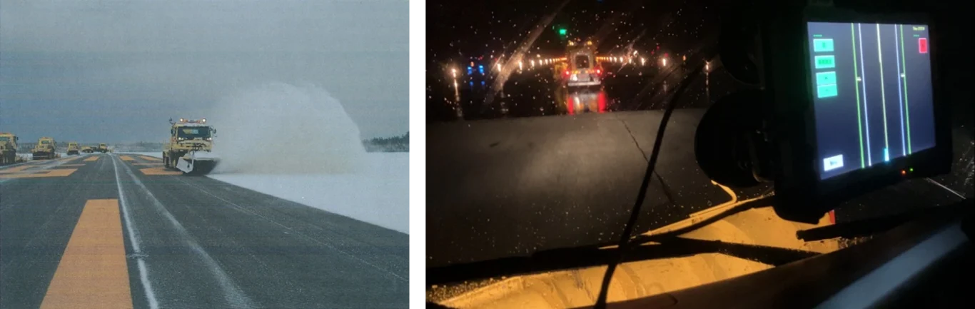 (左) 能登機場隊列除雪示意圖;(右) 「SRSS」使用示意圖 (左) 能登機場隊列除雪示意圖;(右) 「SRSS」使用示意圖