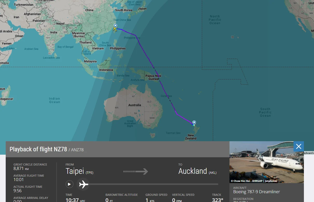 紐西蘭航空 NZ78 台北-奧克蘭 經濟艙 空中沙發飛行機上餐飲 服務流程記錄:本日飛行機材 紐西蘭航空 NZ78 台北-奧克蘭 經濟艙 空中沙發飛行機上餐飲 服務流程記錄:本日飛行機材