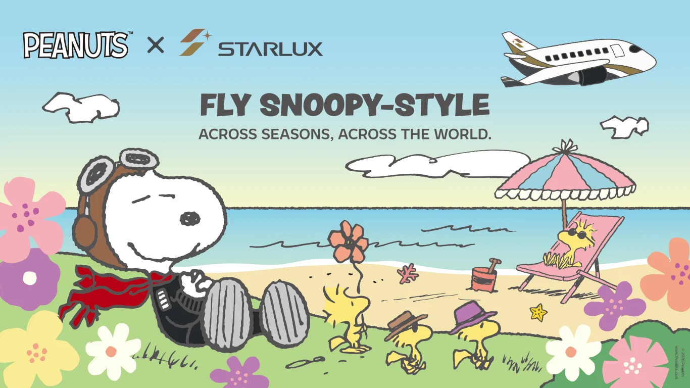 星宇航空今（25）日宣布，全新一季Snoopy主題航班將自7月1日至12月31日於星宇航空全航線正式啟航