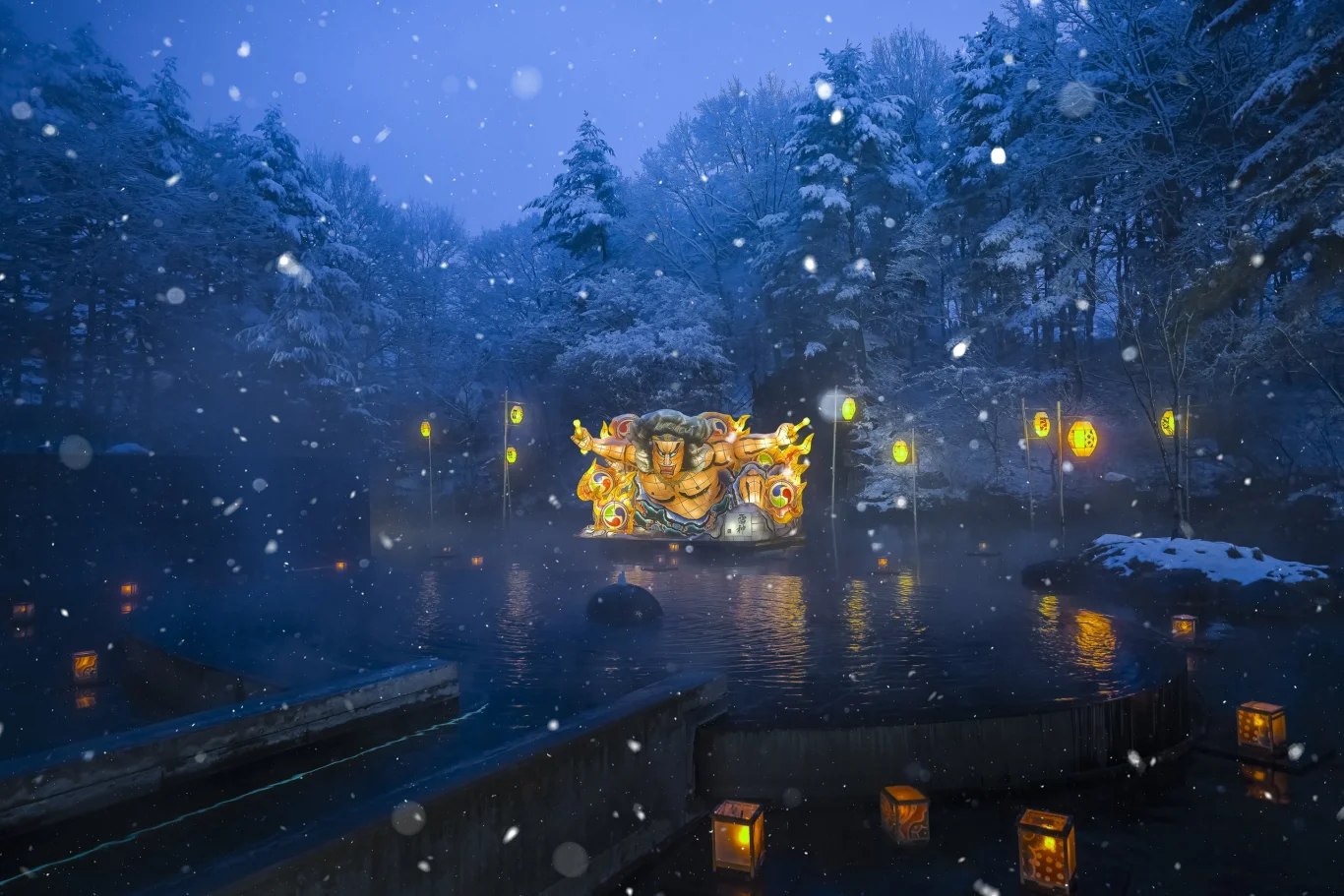 星野青森屋冬季雪童子關東煮路邊攤 嚐帆立貝佐生薑味噌：每日午後開賣兼顧室內備案 佔地22萬坪的青森文化殿堂