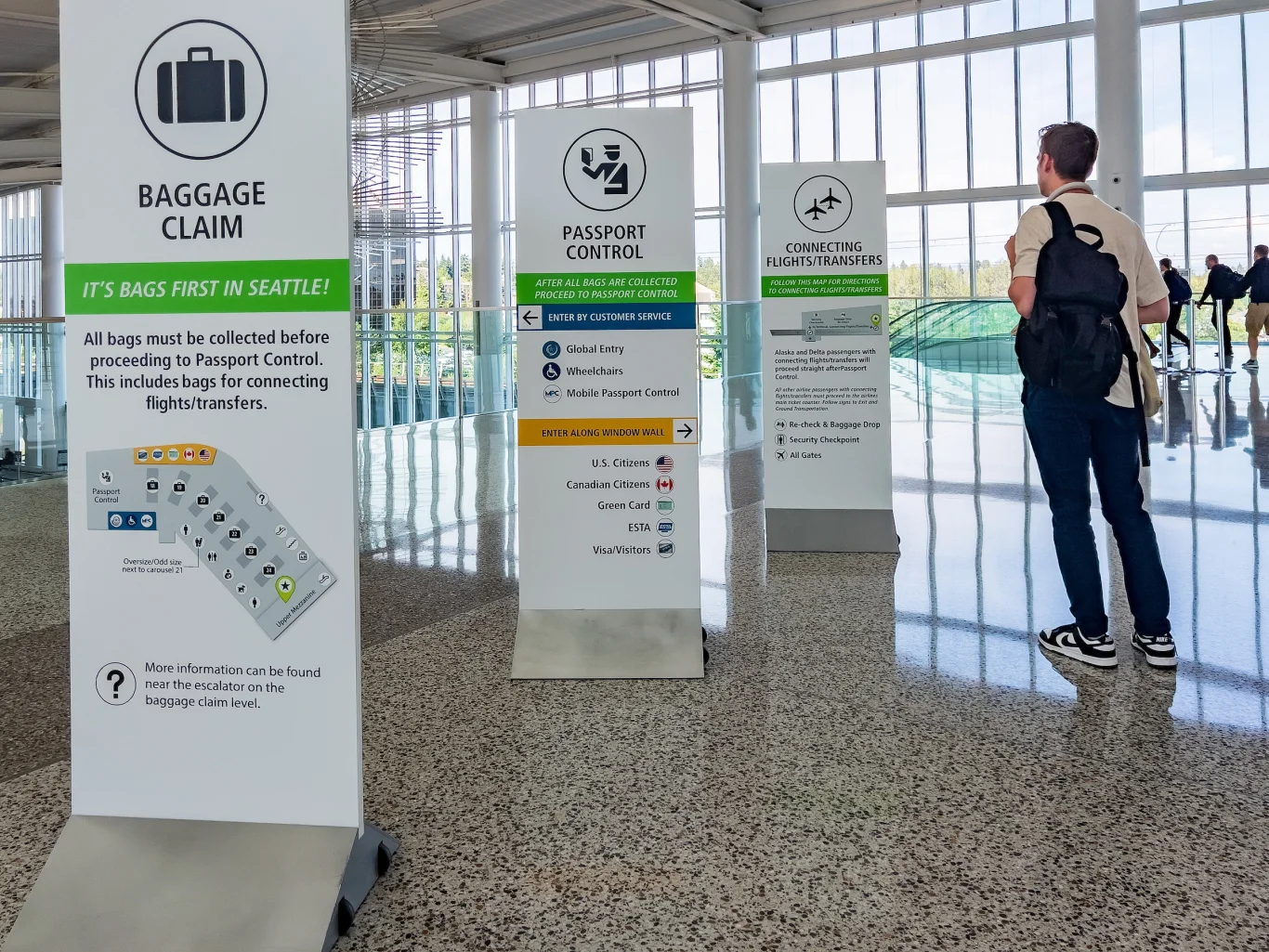 Signage outlines the arrival sequence here, but feel free to head straight downstairs now that you know the drill.