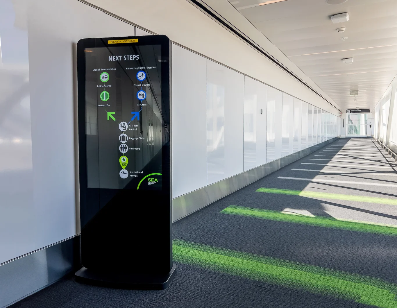 Digital display boards along the route outline your current location and subsequent steps. Photo / Port of Seattle