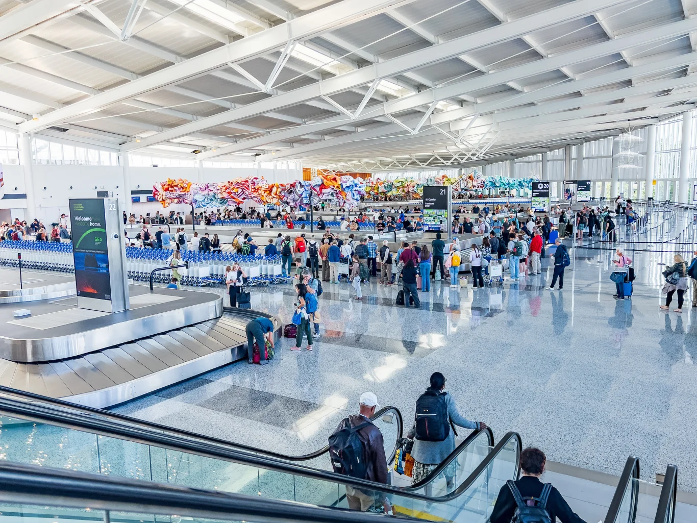 Spacious baggage claim carousels inside the IAF Grand Hall. Photo / Port of Seattle