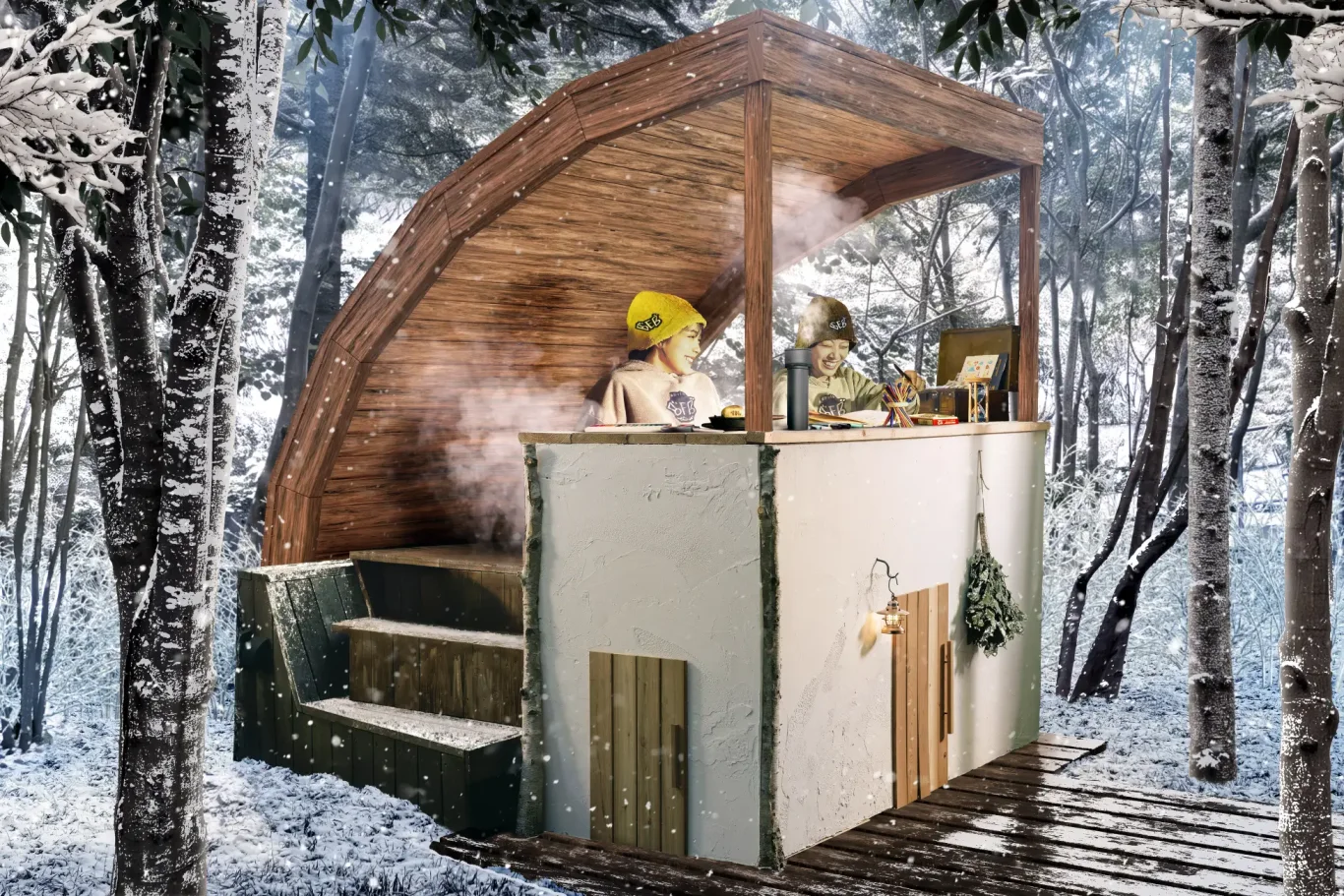 全新登場的圓弧遮雨屋頂,讓旅客無懼雨雪天候盡情沉浸於冬日森林。 全新登場的圓弧遮雨屋頂,讓旅客無懼雨雪天候盡情沉浸於冬日森林。